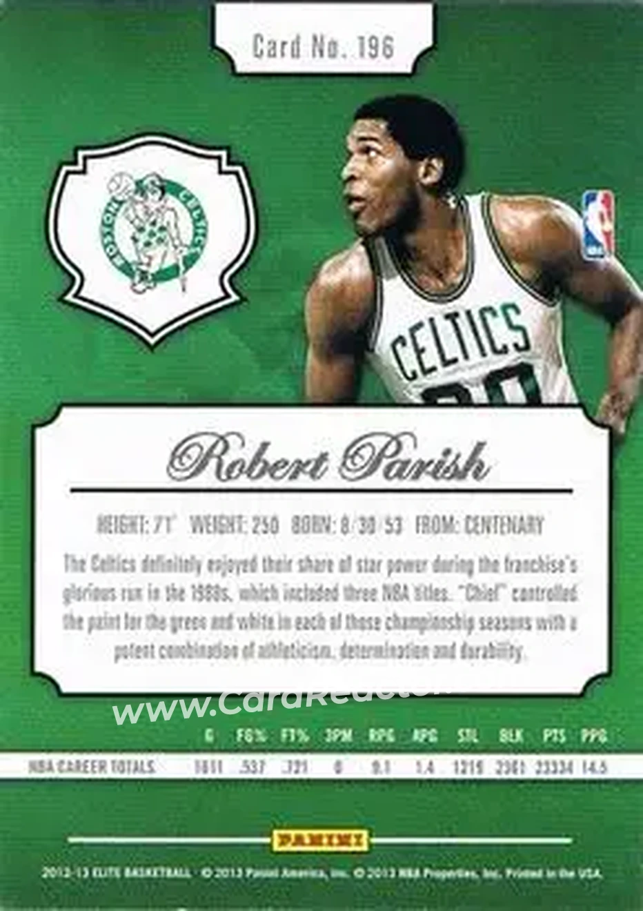 2012-13 Panini Elite #196 - Robert Parish - Boston Celtics - Back