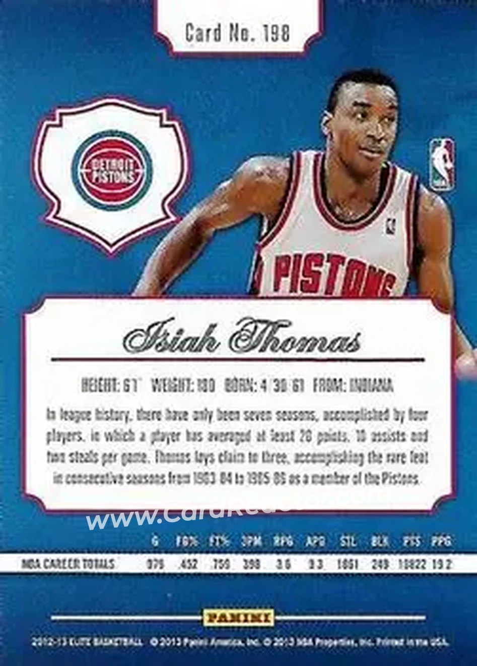 2012-13 Panini Elite #198 - Isiah Thomas - Detroit Pistons - Back 2012-13 Panini Elite #198 - Isiah Thomas - Detroit Pistons - Back