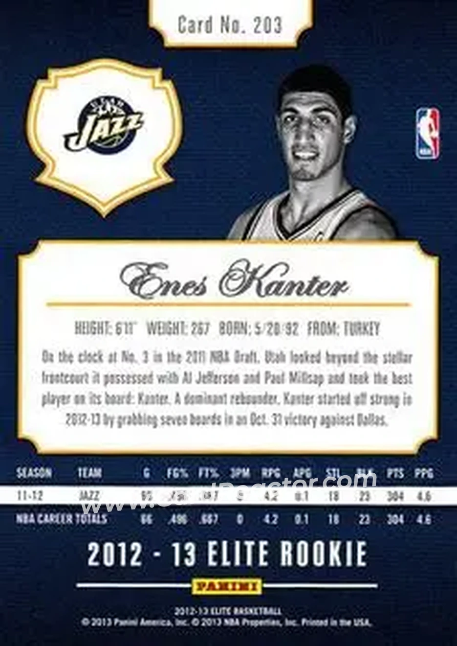 2012-13 Panini Elite #203 - Enes Kanter - Utah Jazz - Back 2012-13 Panini Elite #203 - Enes Kanter - Utah Jazz - Back
