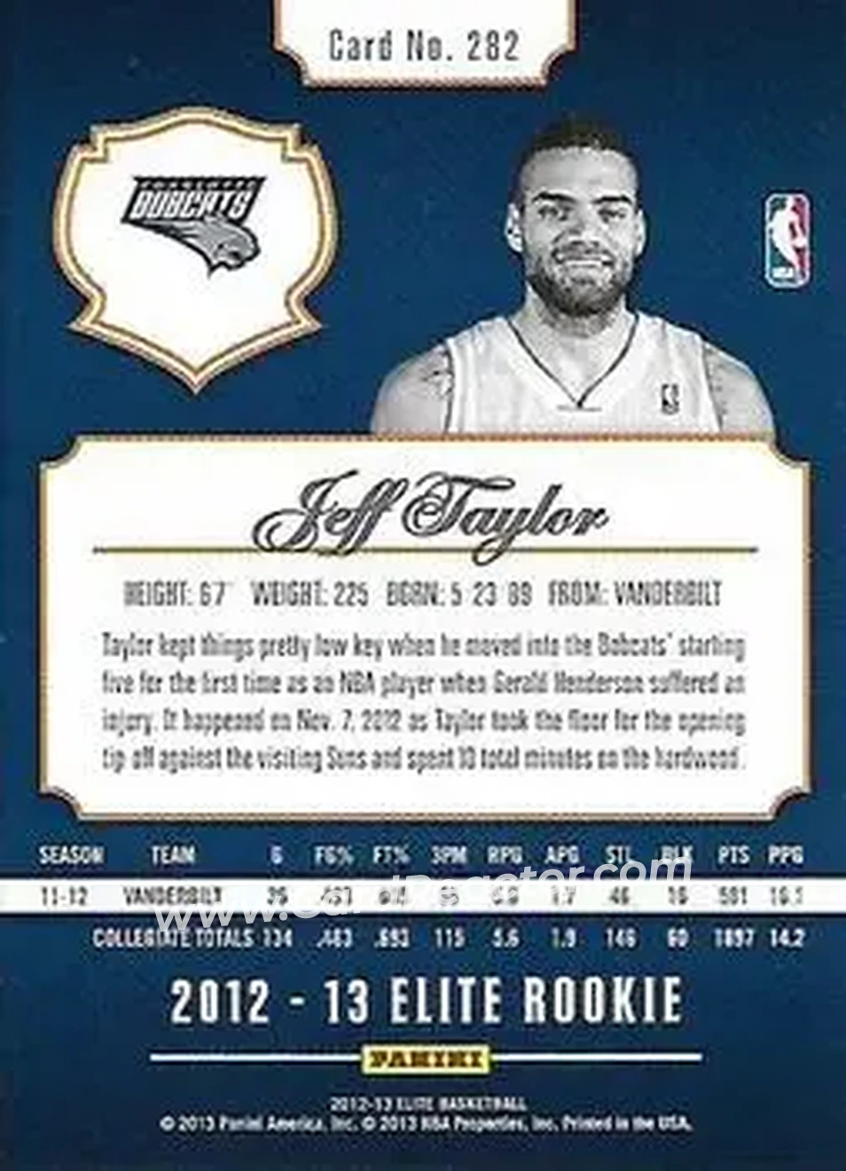 2012-13 Panini Elite #282 - Jeffery Taylor - Charlotte Bobcats - Back 2012-13 Panini Elite #282 - Jeffery Taylor - Charlotte Bobcats - Back