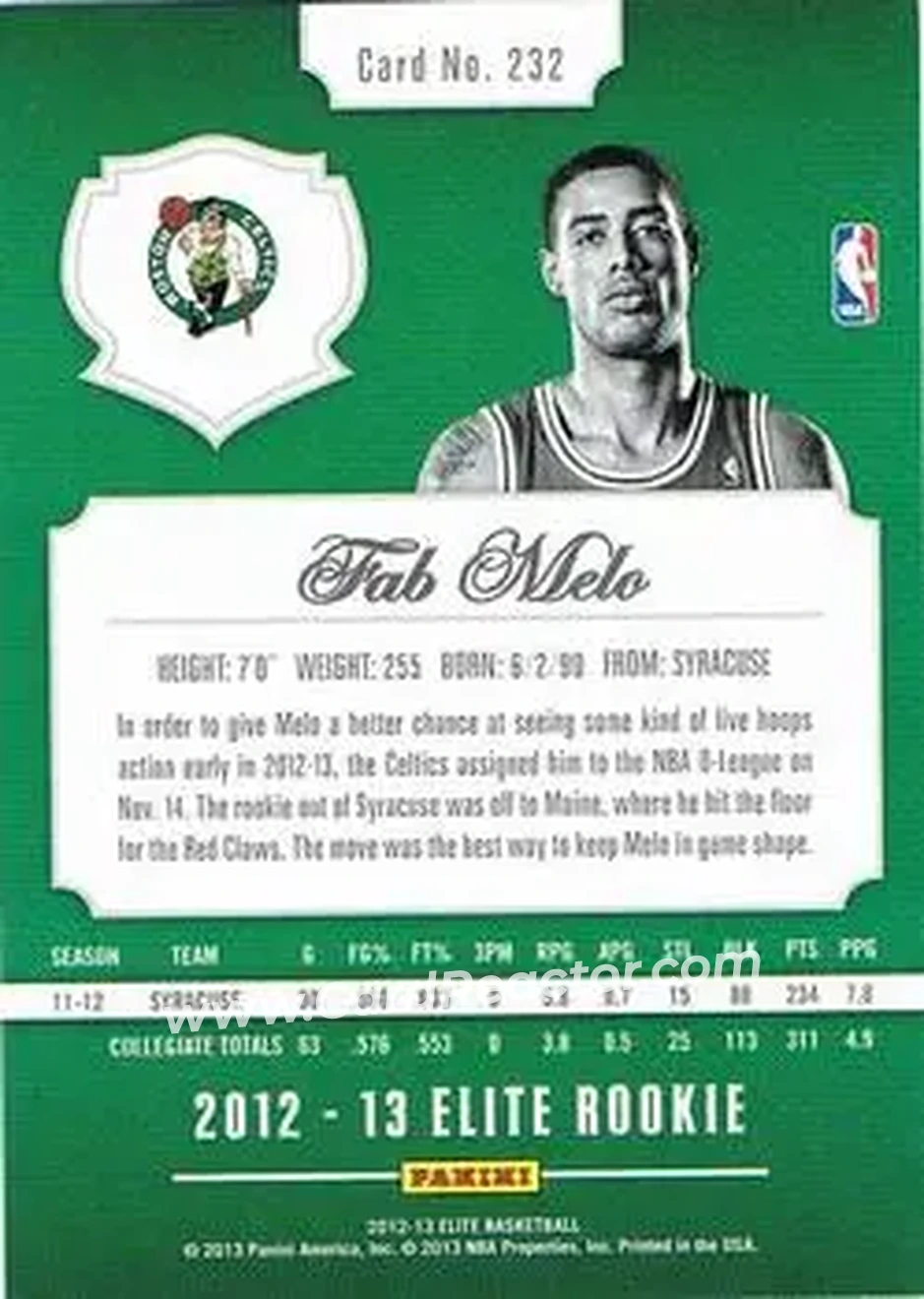 2012-13 Panini Elite #232 - Fab Melo - Boston Celtics - Back 2012-13 Panini Elite #232 - Fab Melo - Boston Celtics - Back