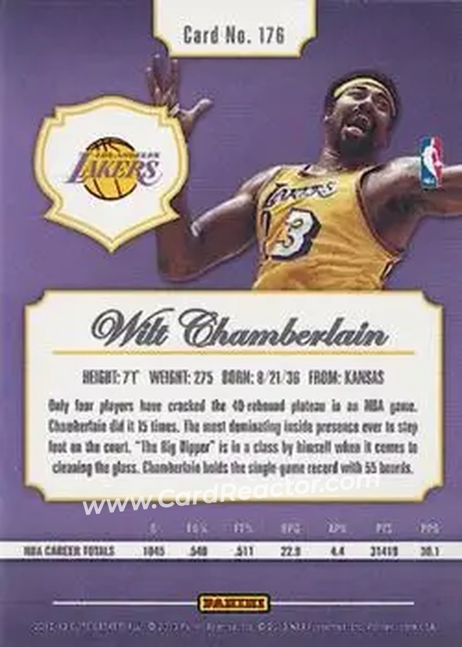 2012-13 Panini Elite #176 - Wilt Chamberlain - Los Angeles Lakers - Back 2012-13 Panini Elite #176 - Wilt Chamberlain - Los Angeles Lakers - Back