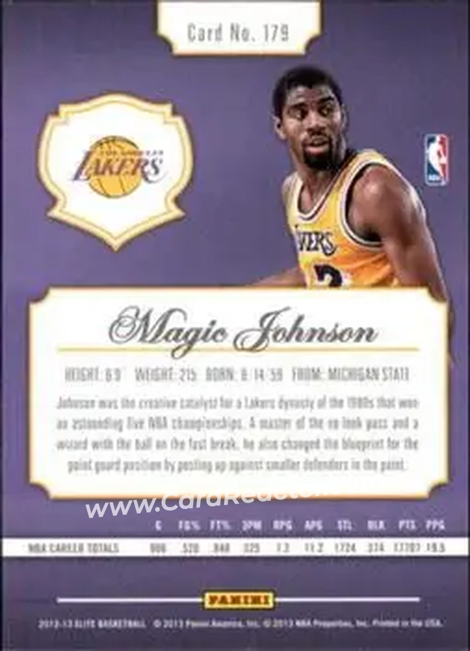 2012-13 Panini Elite #179 - Magic Johnson - Los Angeles Lakers - Back