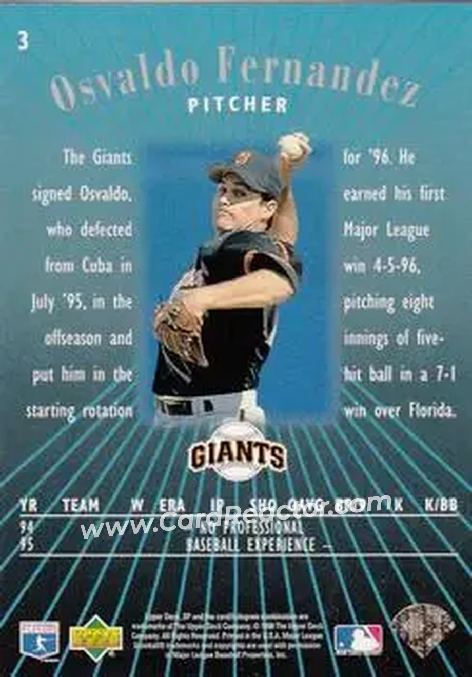 1996 SP #3 - Osvaldo Fernandez - San Francisco Giants - Back