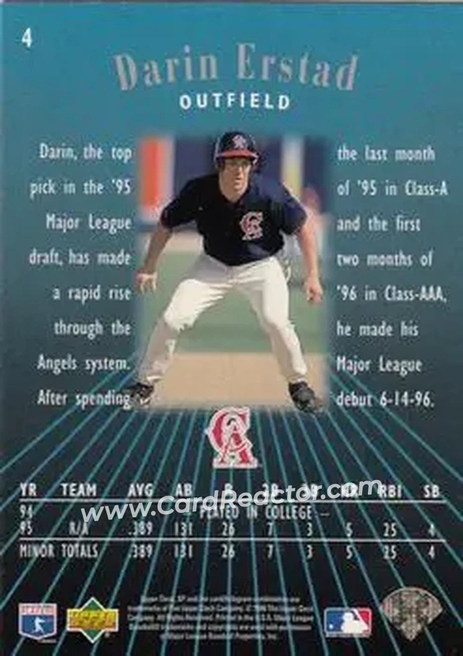 1996 SP #4 - Darin Erstad - California Angels - Back