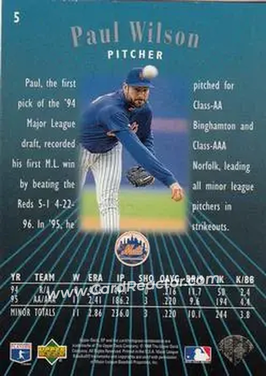 1996 SP #5 - Paul Wilson - New York Mets - Back