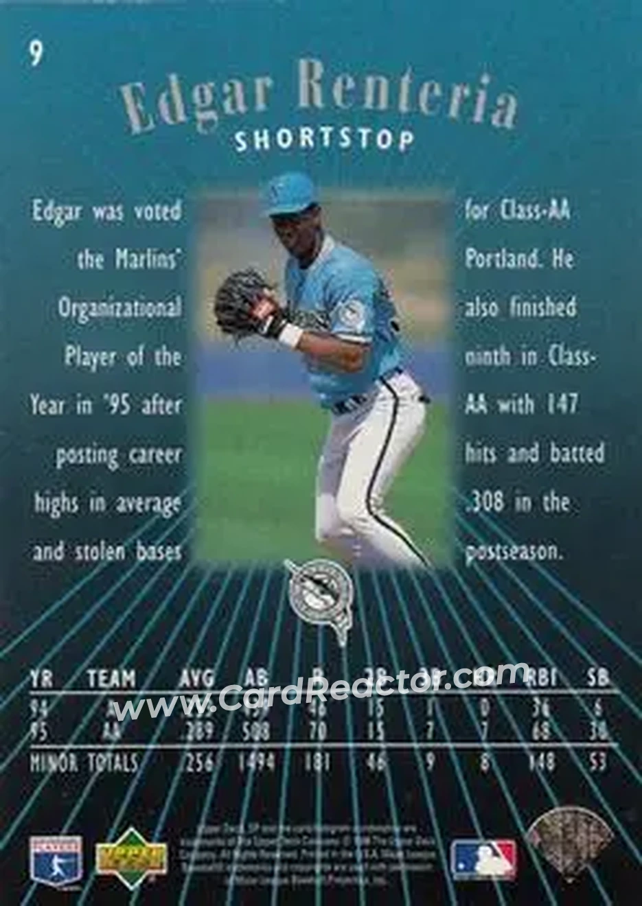 1996 SP #9 - Edgar Renteria - Florida Marlins - Back