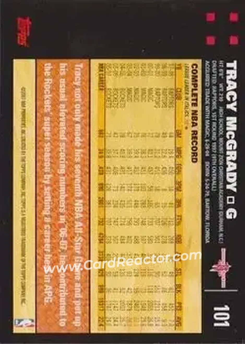 2007-08 Topps #101 - Tracy McGrady - Houston Rockets - Back