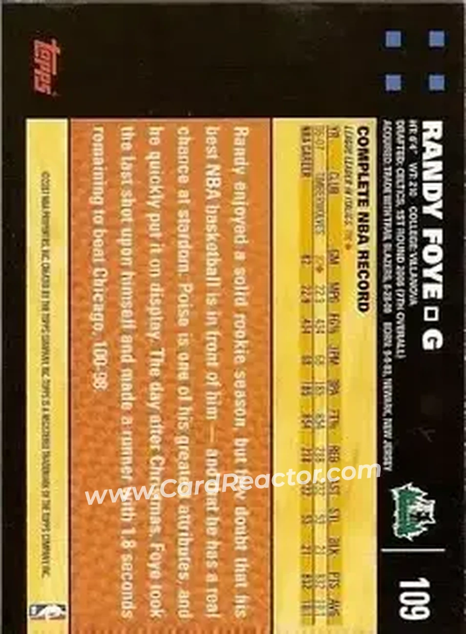 2007-08 Topps #109 - Randy Foye - Minnesota Timberwolves - Back 2007-08 Topps #109 - Randy Foye - Minnesota Timberwolves - Back