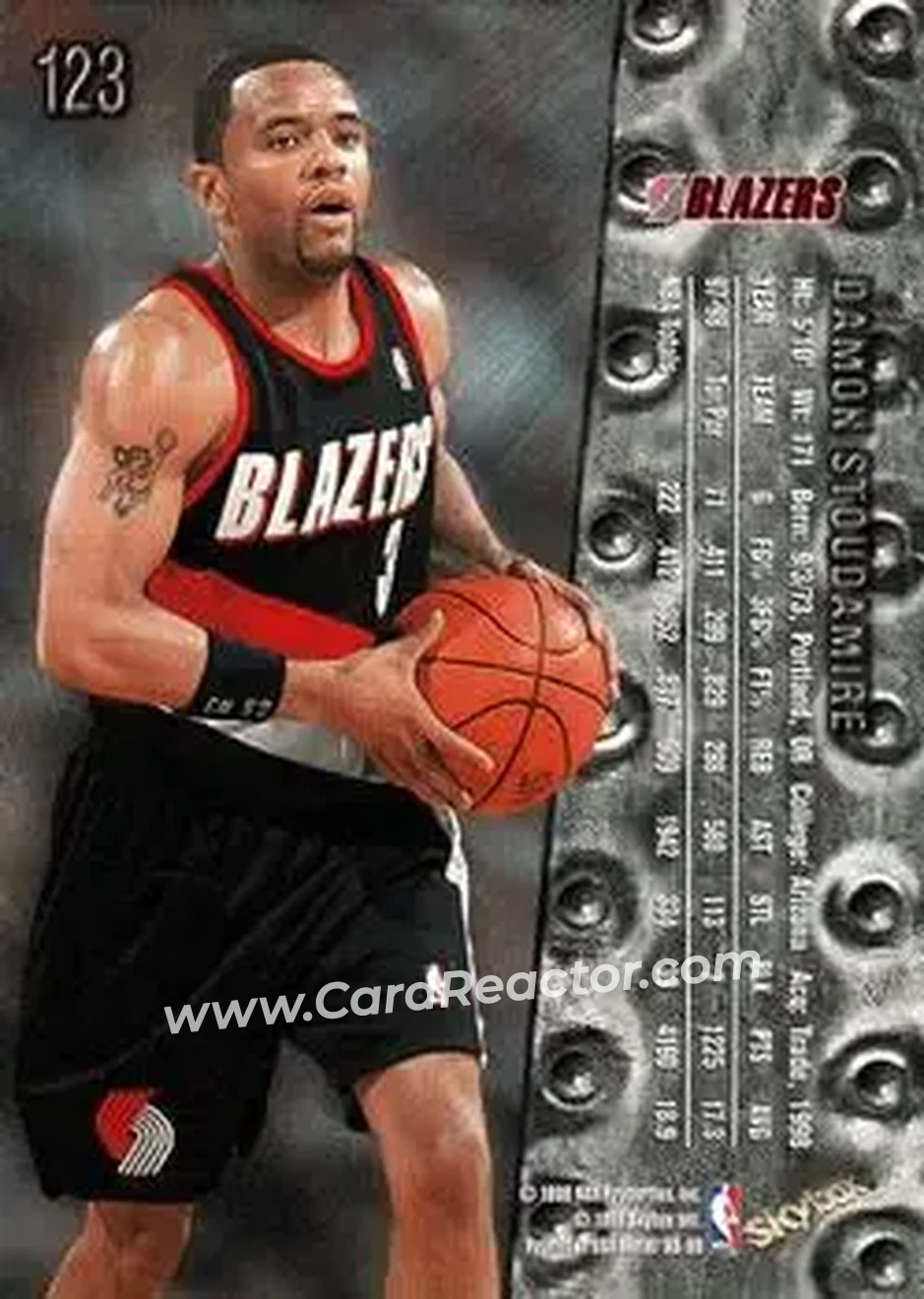 1998-99 Metal Universe #123 - Damon Stoudamire - Portland Trail Blazers - Back