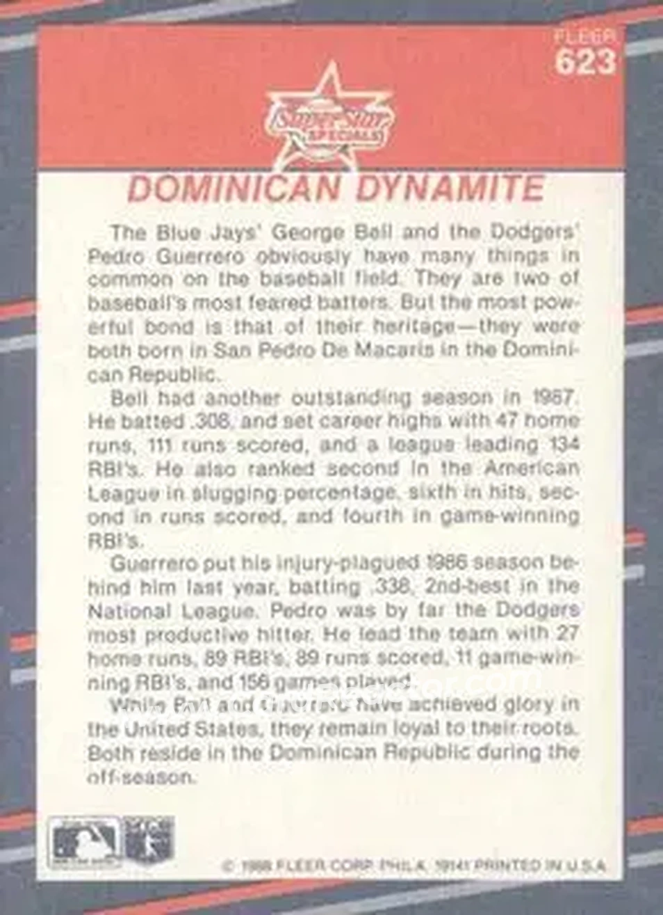 1988 Fleer #623 - Card #623 - Back