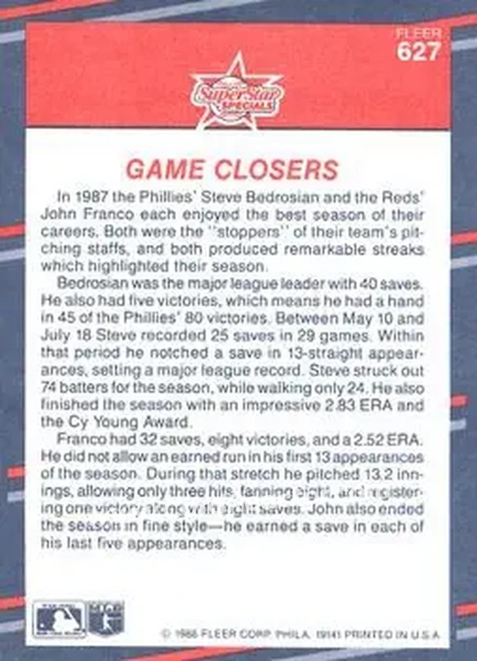 1988 Fleer #627 - Card #627 - Back