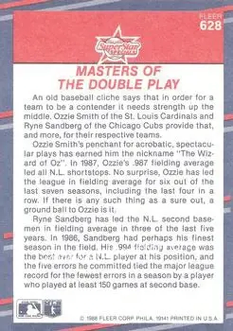 1988 Fleer #628 - Card #628 - Back