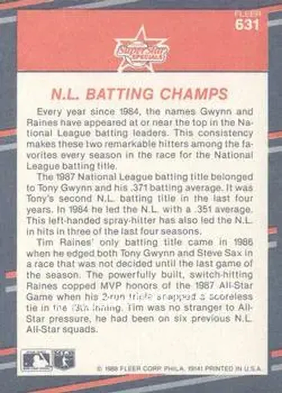 1988 Fleer #631 - Card #631 - Back