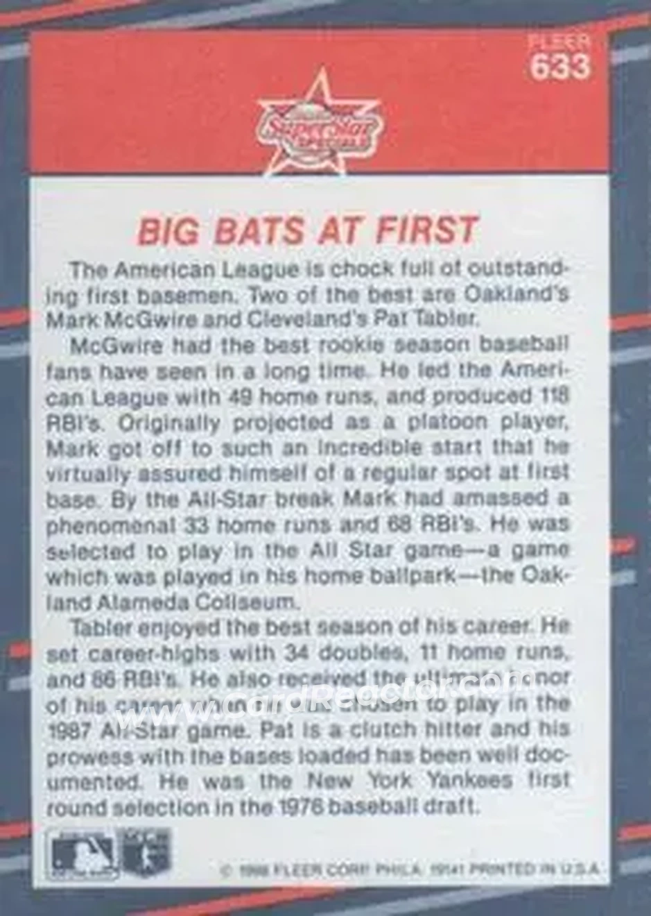 1988 Fleer #633 - Card #633 - Back 1988 Fleer #633 - Card #633 - Back