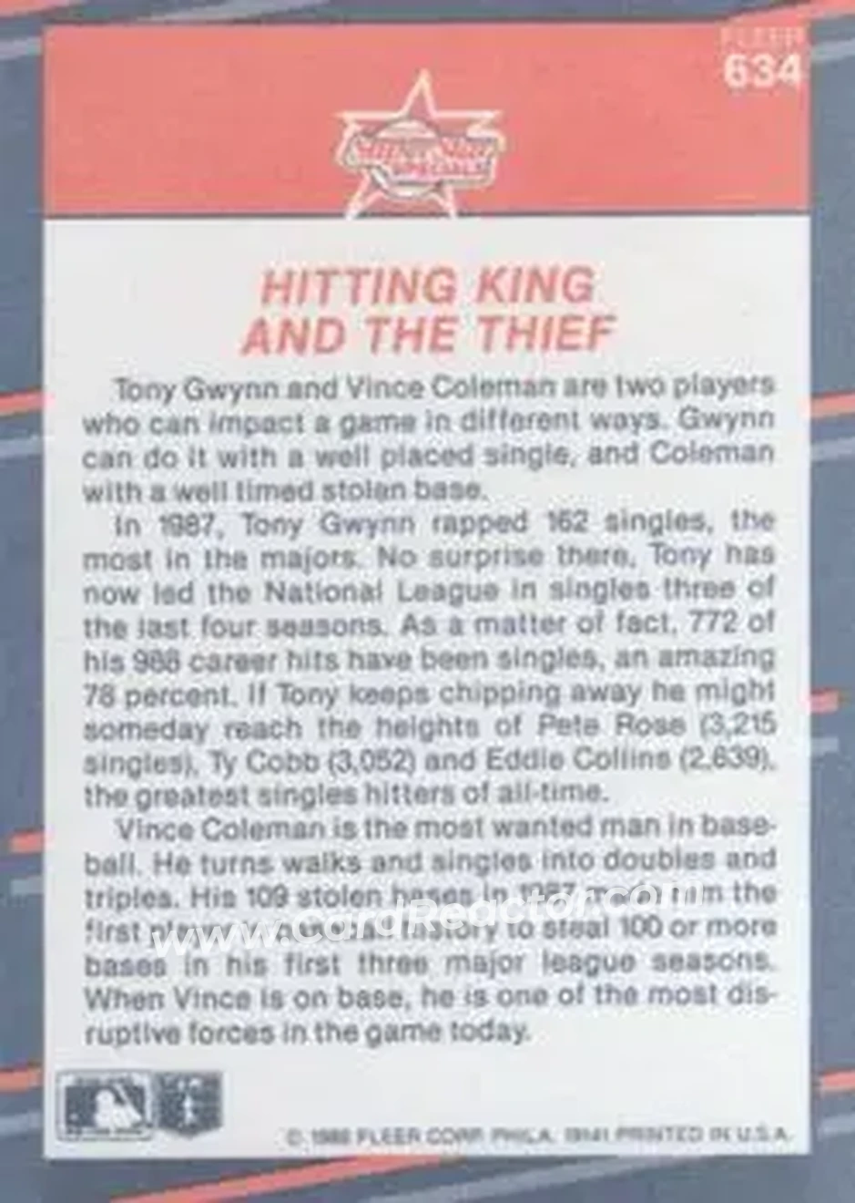1988 Fleer #634 - Card #634 - Back