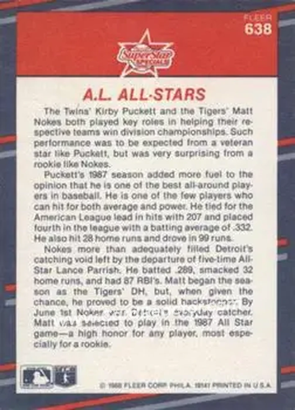 1988 Fleer #638 - Card #638 - Back 1988 Fleer #638 - Card #638 - Back