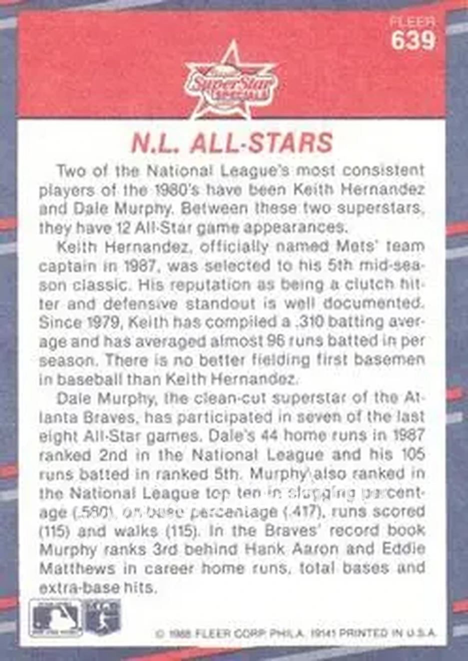 1988 Fleer #639 - Card #639 - Back