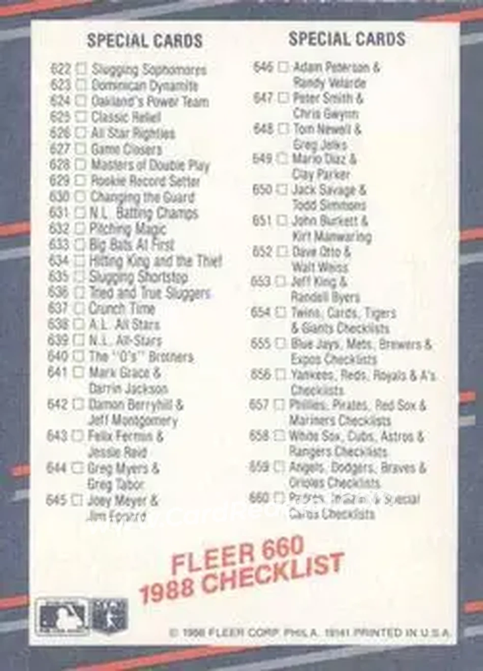 1988 Fleer #660 - Card #660 - Back