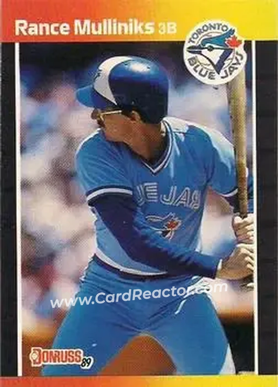 1989 Donruss #87 - Rance Mulliniks - Toronto Blue Jays - Front 1989 Donruss #87 - Rance Mulliniks - Toronto Blue Jays - Front