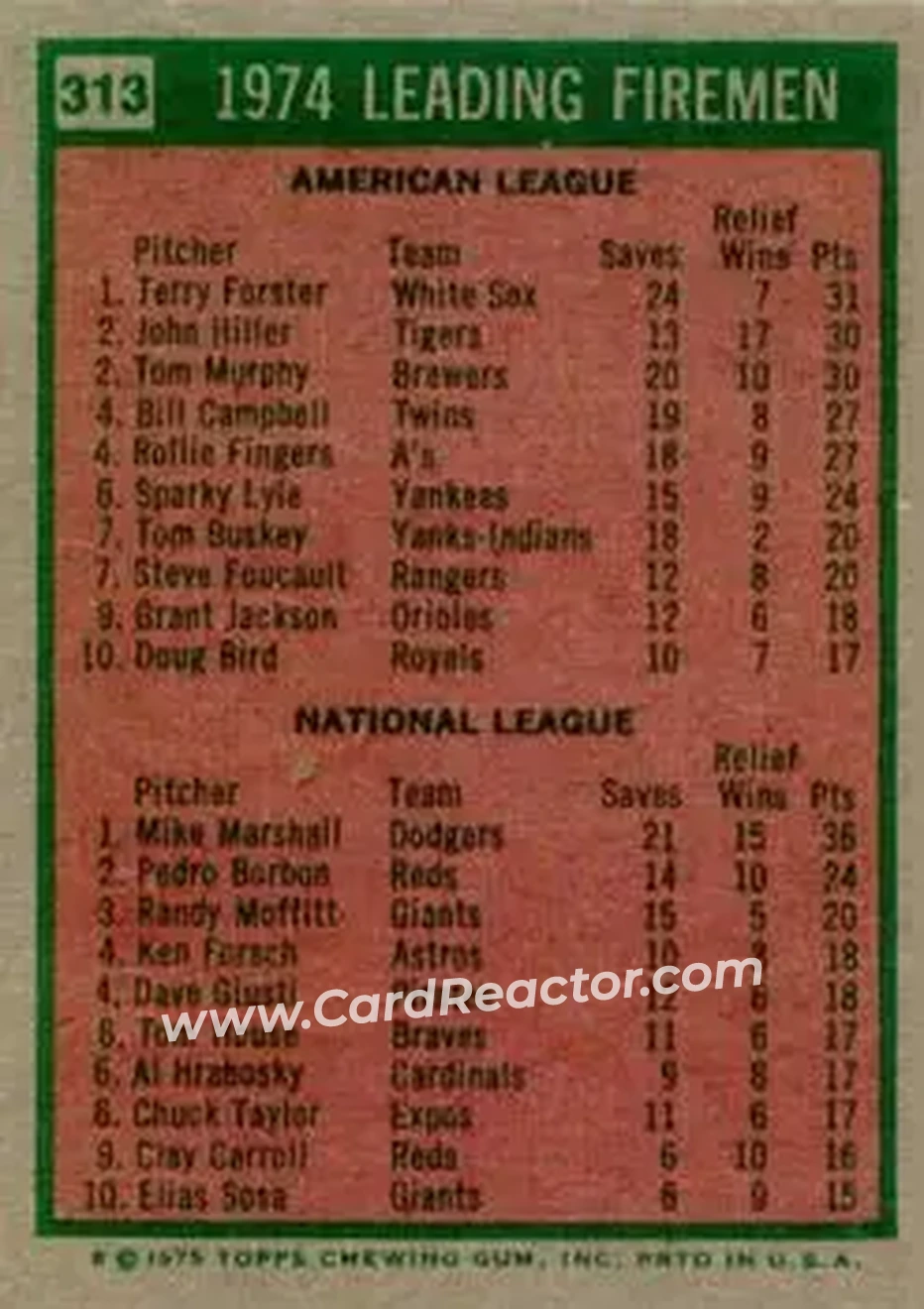 1975 Topps #313 - Card #313 - Back 1975 Topps #313 - Card #313 - Back