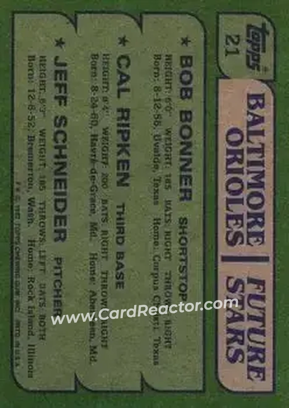 1982 Topps #21 - Card #21 - Baltimore Orioles - Back