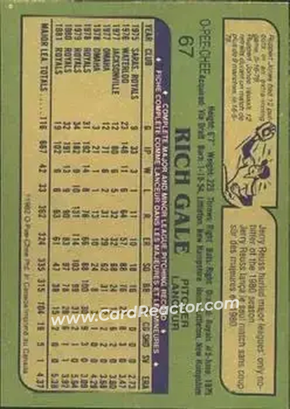 1982 O-Pee-Chee #67 - Rich Gale - San Francisco Giants - Back