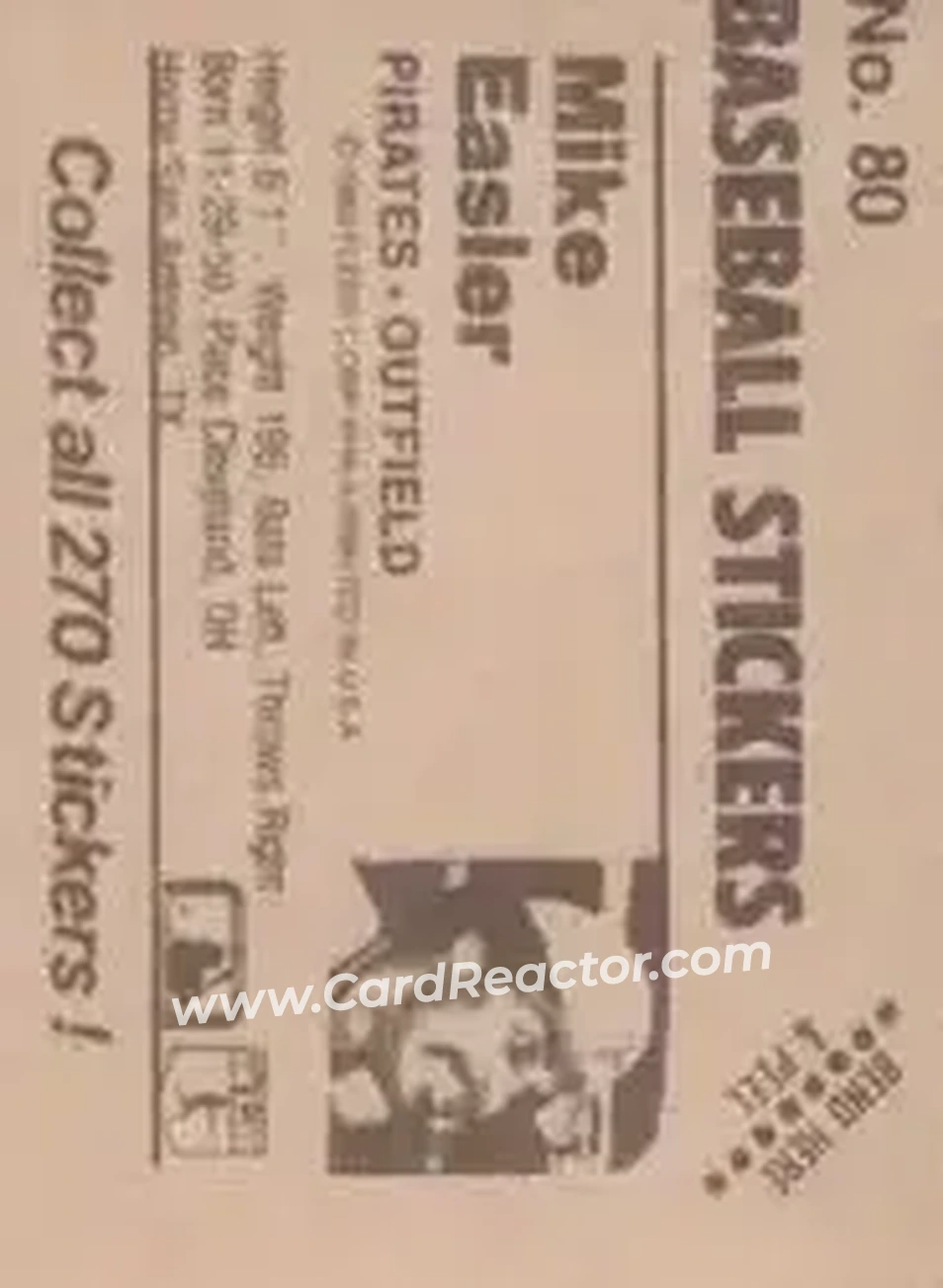 1983 Fleer Star Stickers #80 - Mike Easler - Pittsburgh Pirates - Back 1983 Fleer Star Stickers #80 - Mike Easler - Pittsburgh Pirates - Back