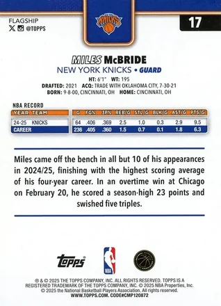 Verso de Miles McBride