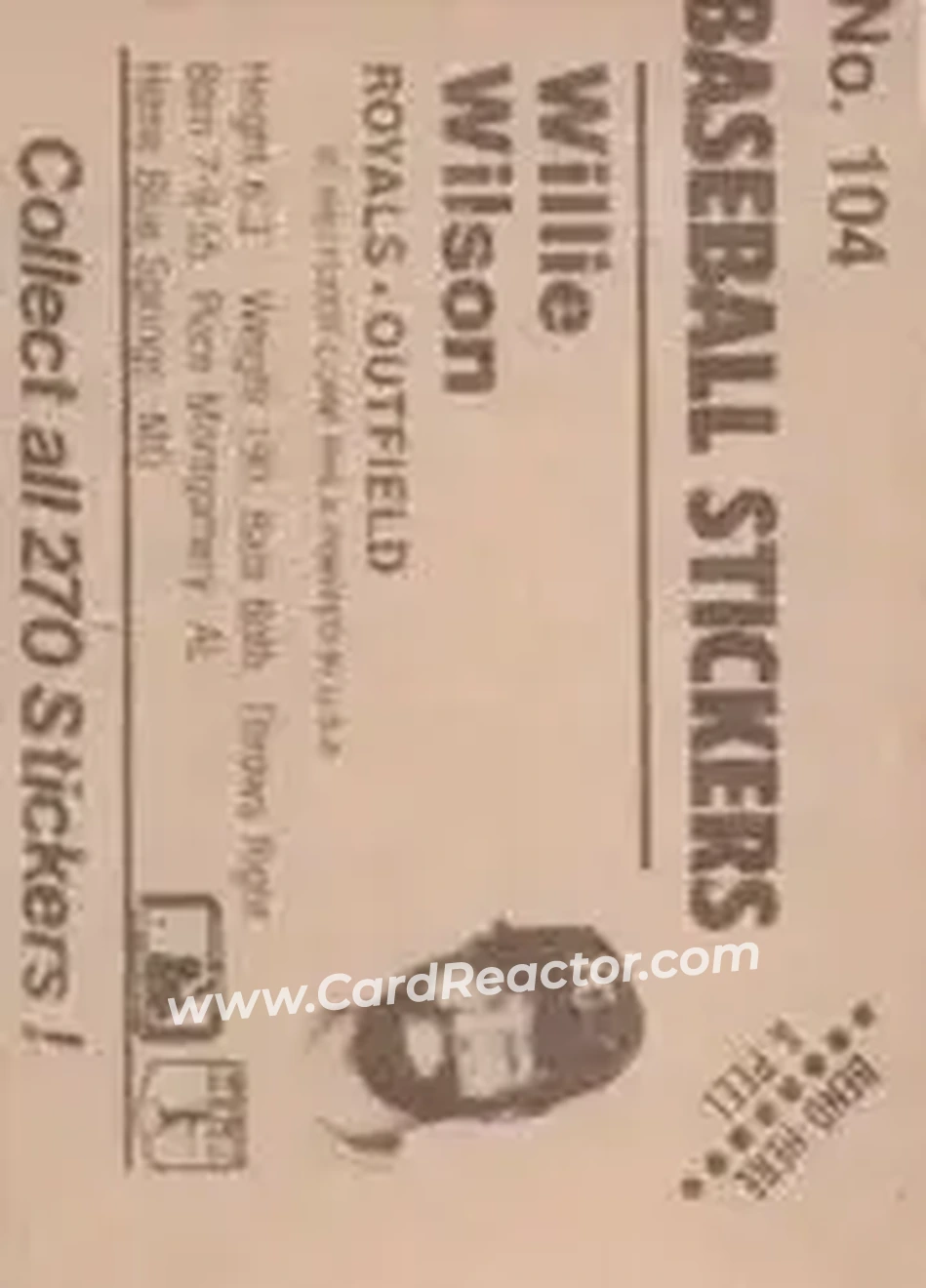 1983 Fleer Star Stickers #104 - Willie Wilson - Kansas City Royals - Back 1983 Fleer Star Stickers #104 - Willie Wilson - Kansas City Royals - Back