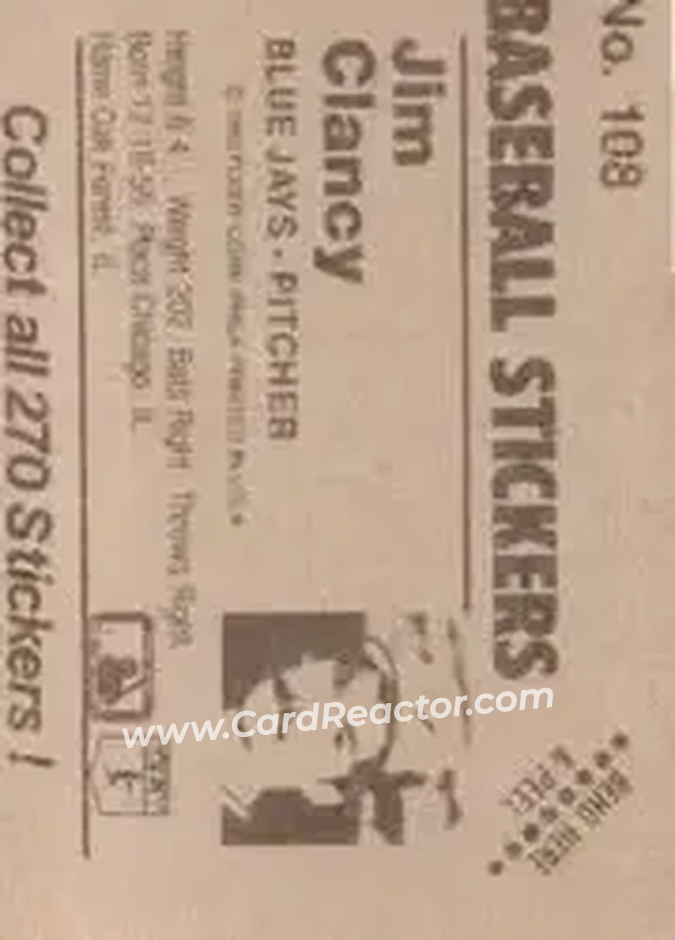 1983 Fleer Star Stickers #108 - Jim Clancy - Toronto Blue Jays - Back 1983 Fleer Star Stickers #108 - Jim Clancy - Toronto Blue Jays - Back