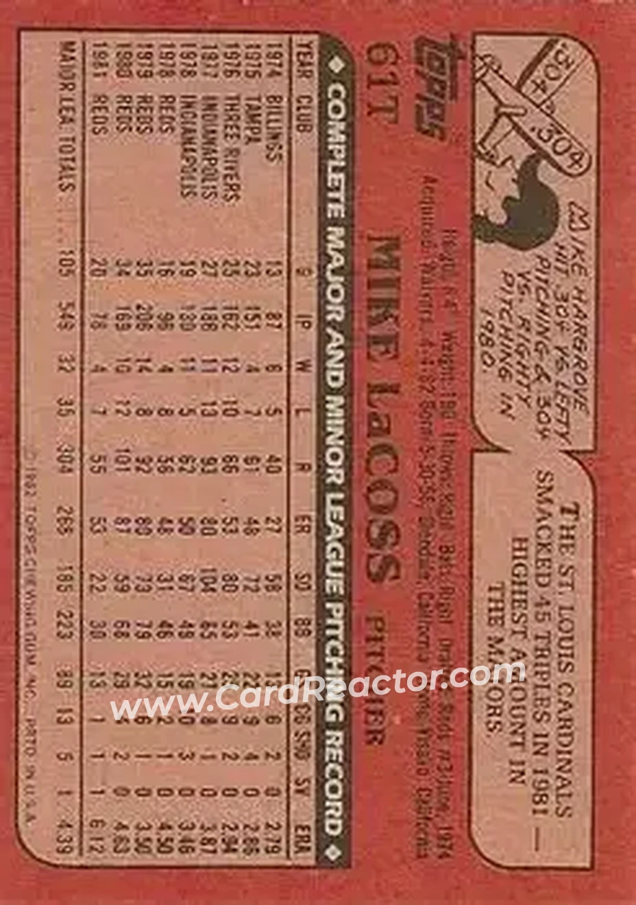 1982 Topps Traded #61T - Mike LaCoss - Houston Astros - Back