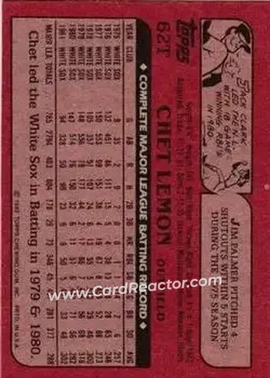 1982 Topps Traded #62T - Chet Lemon - Detroit Tigers - Back