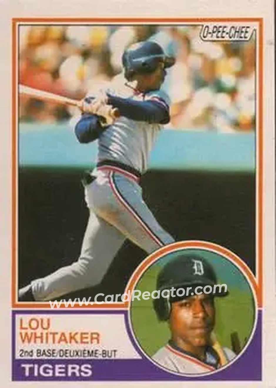 1983 O-Pee-Chee #66 - Lou Whitaker - Detroit Tigers - Front