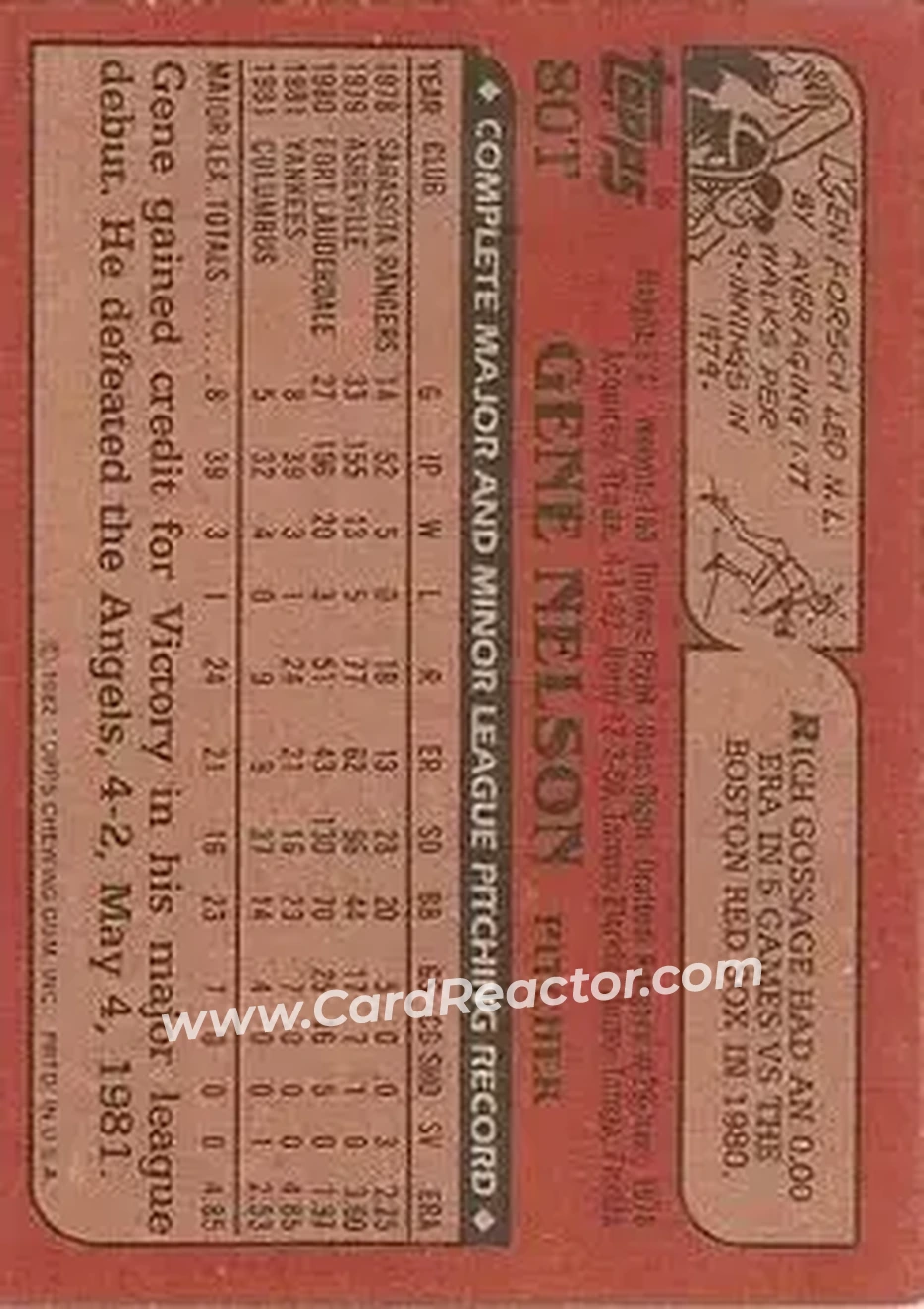 1982 Topps Traded #80T - Gene Nelson - Seattle Mariners - Back
