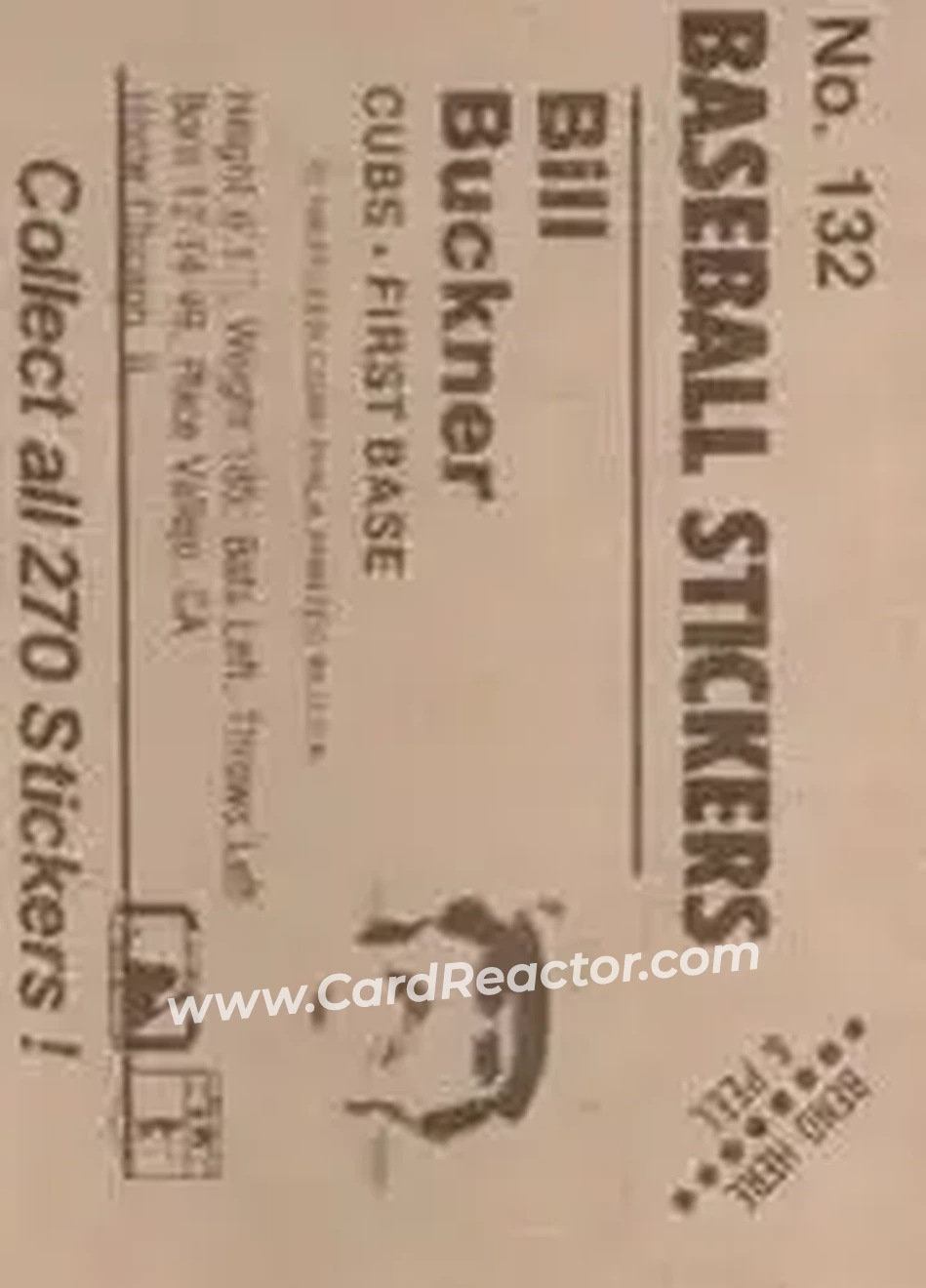 1983 Fleer Star Stickers #132 - Bill Buckner - Chicago Cubs - Back