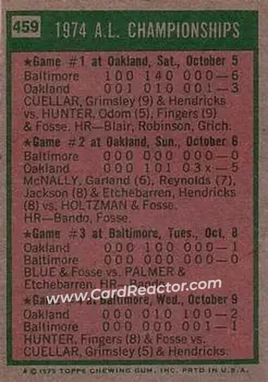 1975 Topps #459 - Card #459 - Back