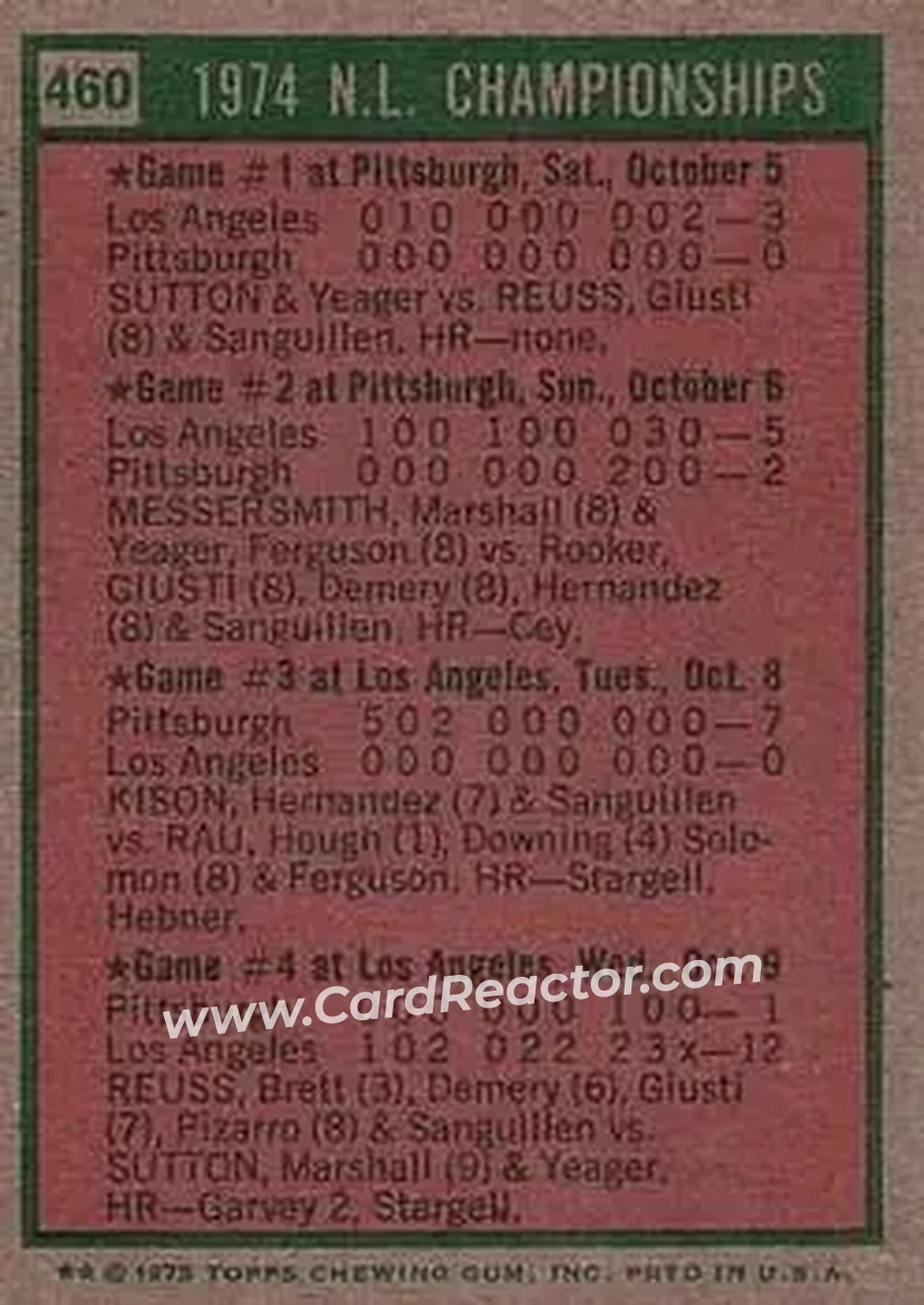 1975 Topps #460 - Card #460 - Back