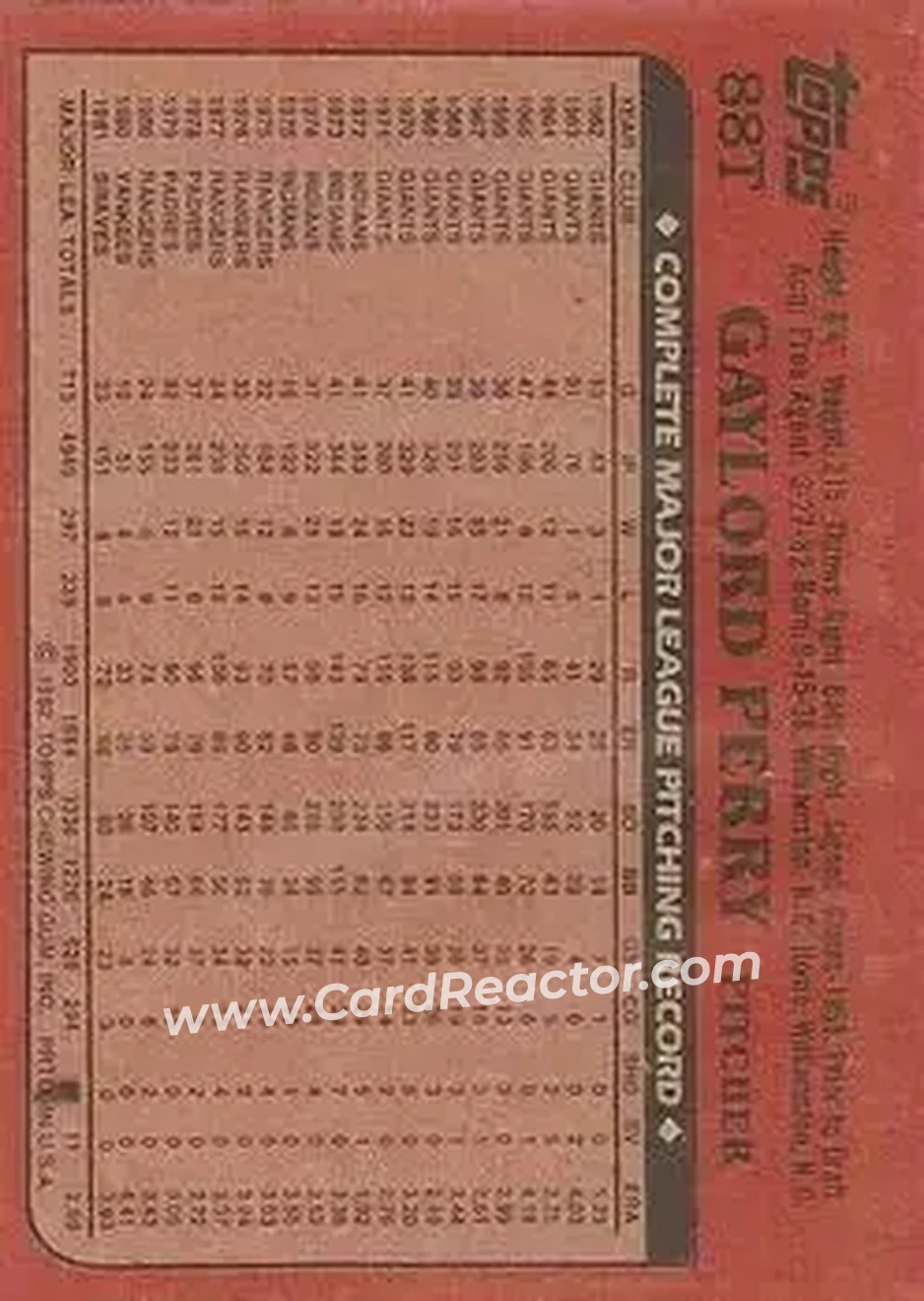 1982 Topps Traded #88T - Gaylord Perry - Seattle Mariners - Back 1982 Topps Traded #88T - Gaylord Perry - Seattle Mariners - Back