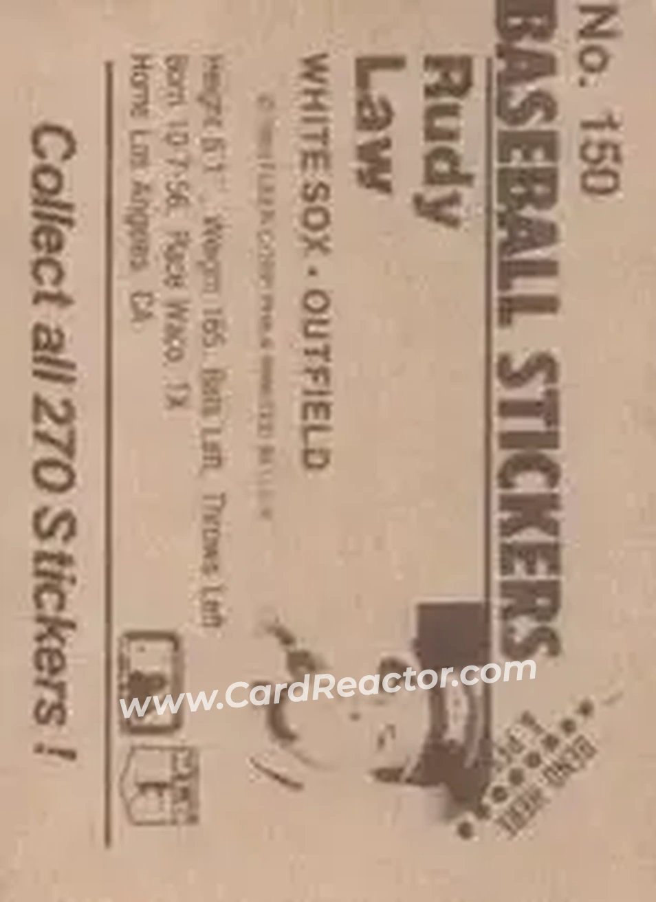 1983 Fleer Star Stickers #150 - Rudy Law - Chicago White Sox - Back 1983 Fleer Star Stickers #150 - Rudy Law - Chicago White Sox - Back