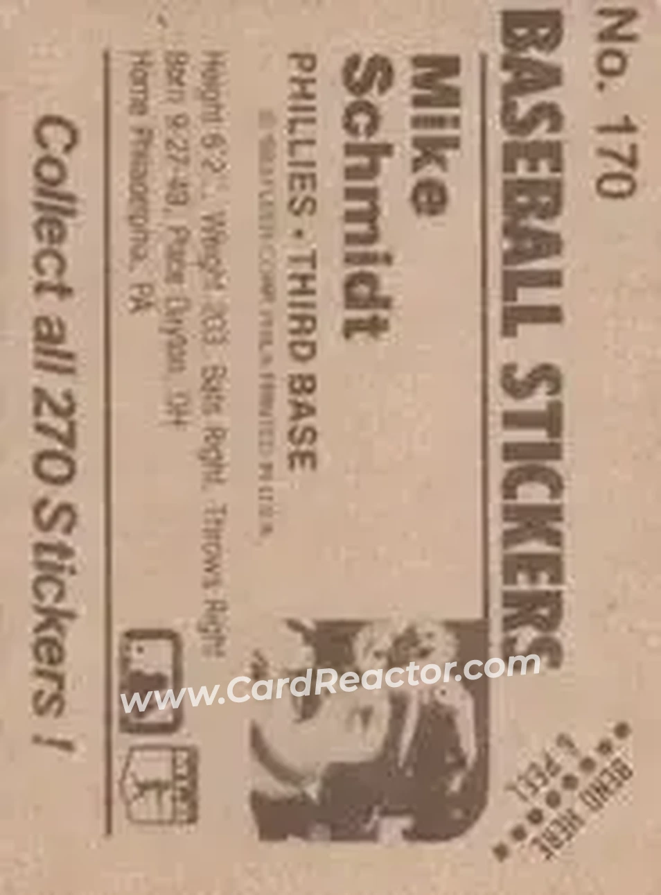 1983 Fleer Star Stickers #170 - Mike Schmidt - Philadelphia Phillies - Back 1983 Fleer Star Stickers #170 - Mike Schmidt - Philadelphia Phillies - Back