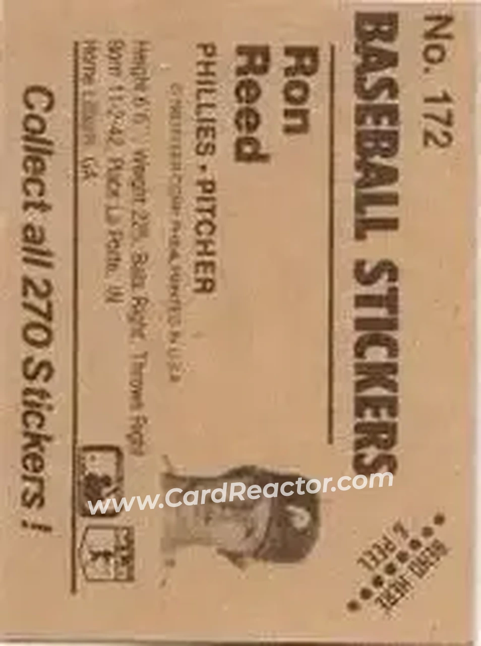 1983 Fleer Star Stickers #172 - Ron Reed - Philadelphia Phillies - Back 1983 Fleer Star Stickers #172 - Ron Reed - Philadelphia Phillies - Back