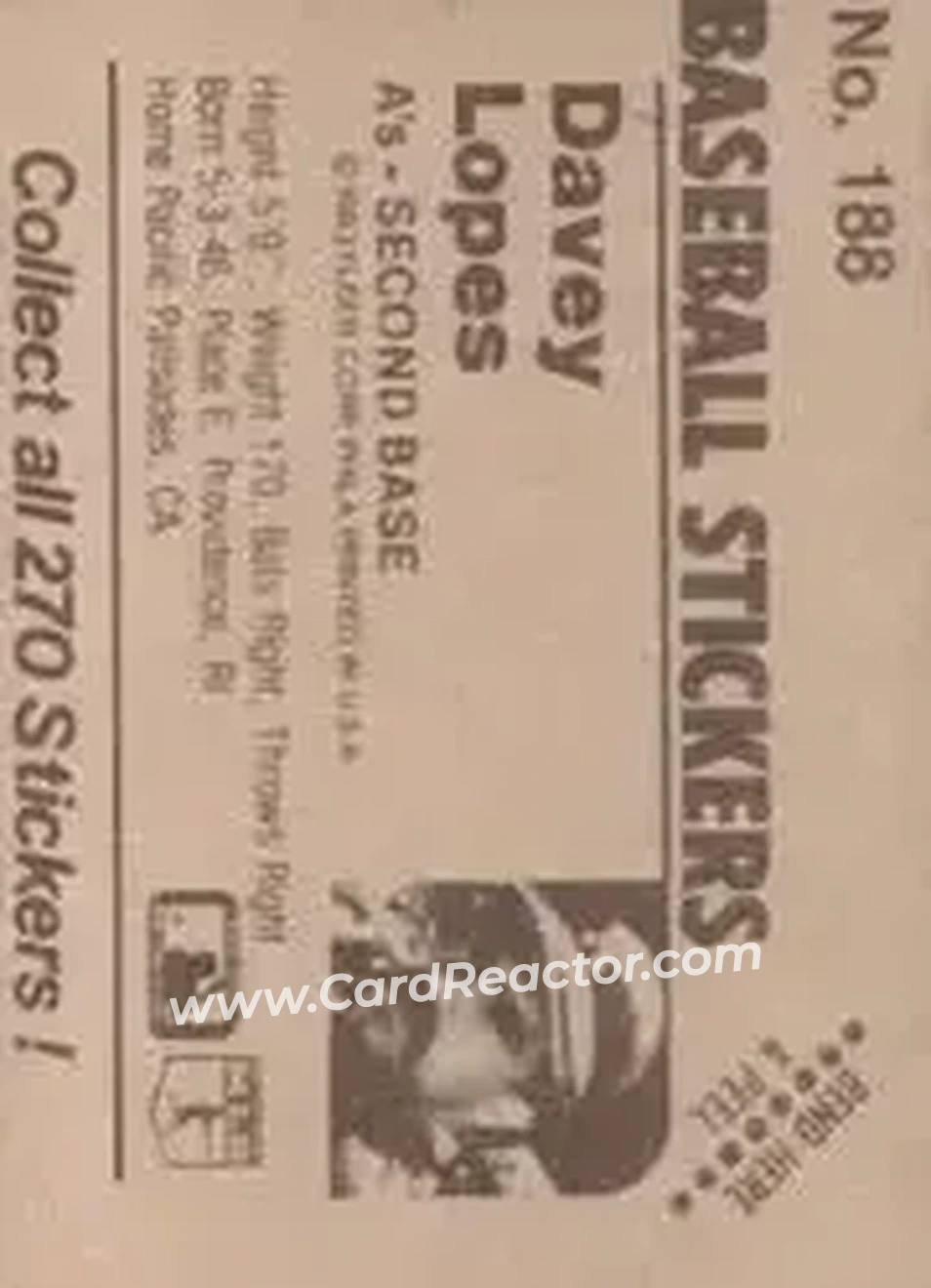 1983 Fleer Star Stickers #188 - Dave Lopes - Oakland Athletics - Back 1983 Fleer Star Stickers #188 - Dave Lopes - Oakland Athletics - Back
