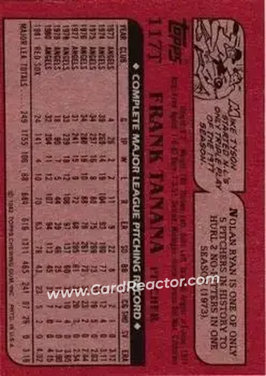 1982 Topps Traded #117T - Frank Tanana - Texas Rangers - Back