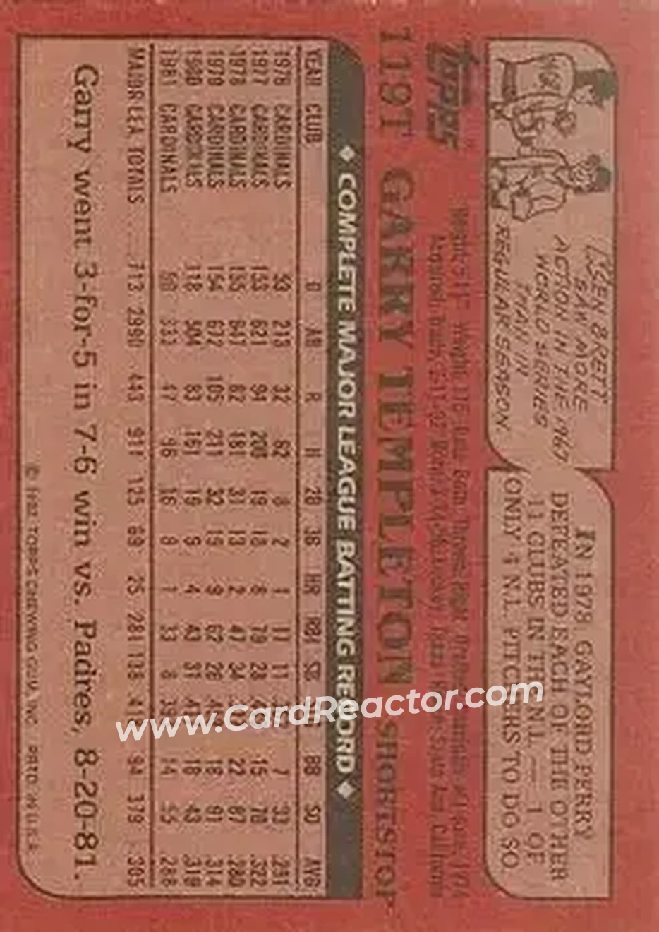 1982 Topps Traded #119T - Garry Templeton - San Diego Padres - Back 1982 Topps Traded #119T - Garry Templeton - San Diego Padres - Back