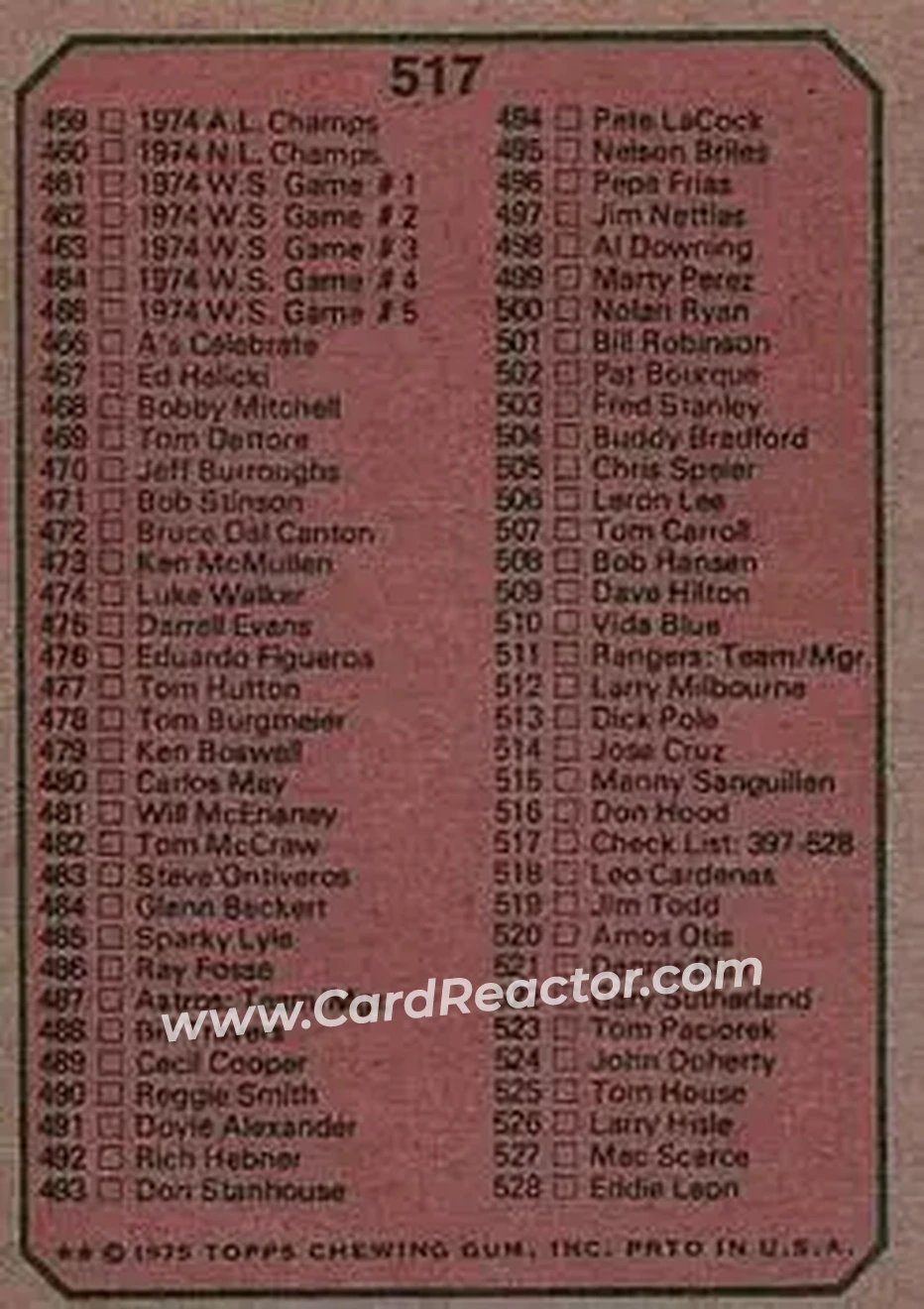 1975 Topps #517 - Card #517 - Back