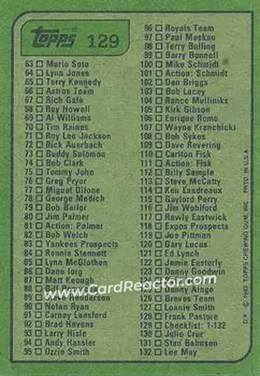 1982 Topps #129 - Card #129 - Back