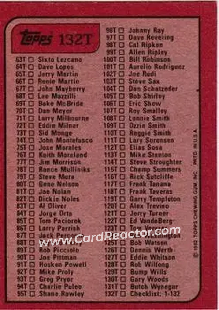 1982 Topps Traded #132T - Card #132T - Back 1982 Topps Traded #132T - Card #132T - Back