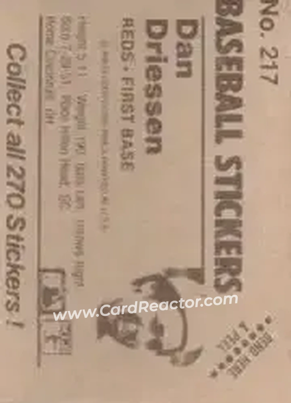 1983 Fleer Star Stickers #217 - Dan Driessen - Cincinnati Reds - Back 1983 Fleer Star Stickers #217 - Dan Driessen - Cincinnati Reds - Back