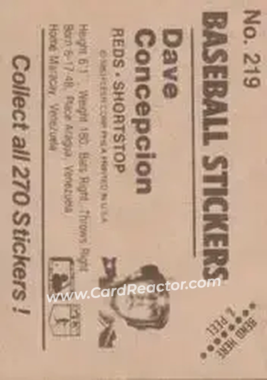 1983 Fleer Star Stickers #219 - Dave Concepcion - Cincinnati Reds - Back 1983 Fleer Star Stickers #219 - Dave Concepcion - Cincinnati Reds - Back